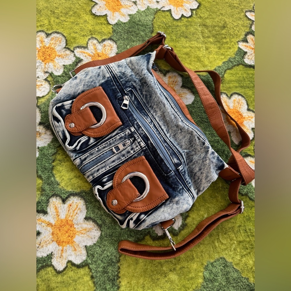 Stylish Denim and Brown Women's Bag - Picture 3 of 4